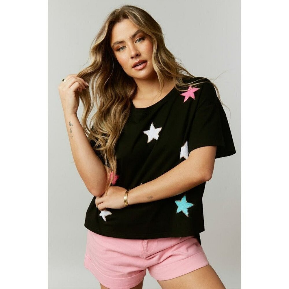 Shine the Night Star Patch Tee in Black